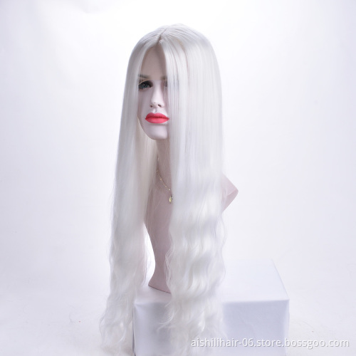 Aishili wholesale snow white long hair yaki straight wig synthetic lace front synthetic wigs for women